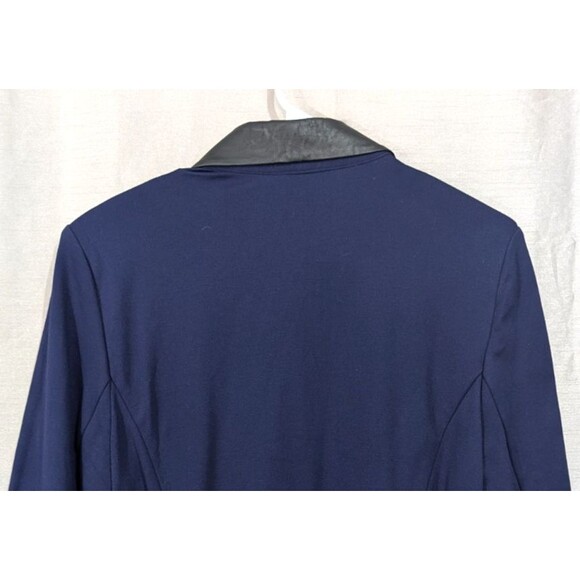 Susan Graver Size 12 Ponte Knit Blue Blazer with Black Faux Leather Trim Career - Picture 16 of 16